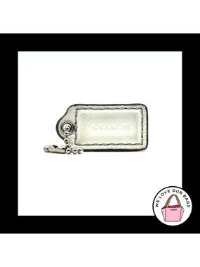 1.5" Small COACH White Leather Nickel Key Fob Bag Charm Keychain Hang Tag